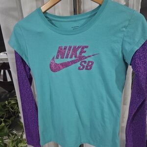 Nike Kids Turquoise and Violet Long Sleeve Tee